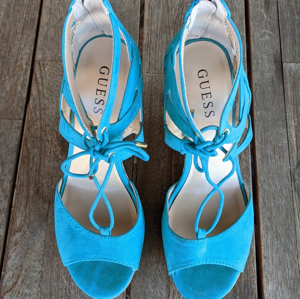 Guess Turquoise Platform Heels, Size 8M